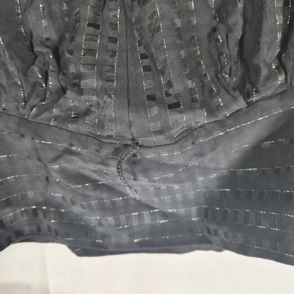 Banana Republic Black Metallic Stripe Wrap Blouse Women's Size 4 Puff Sleeve